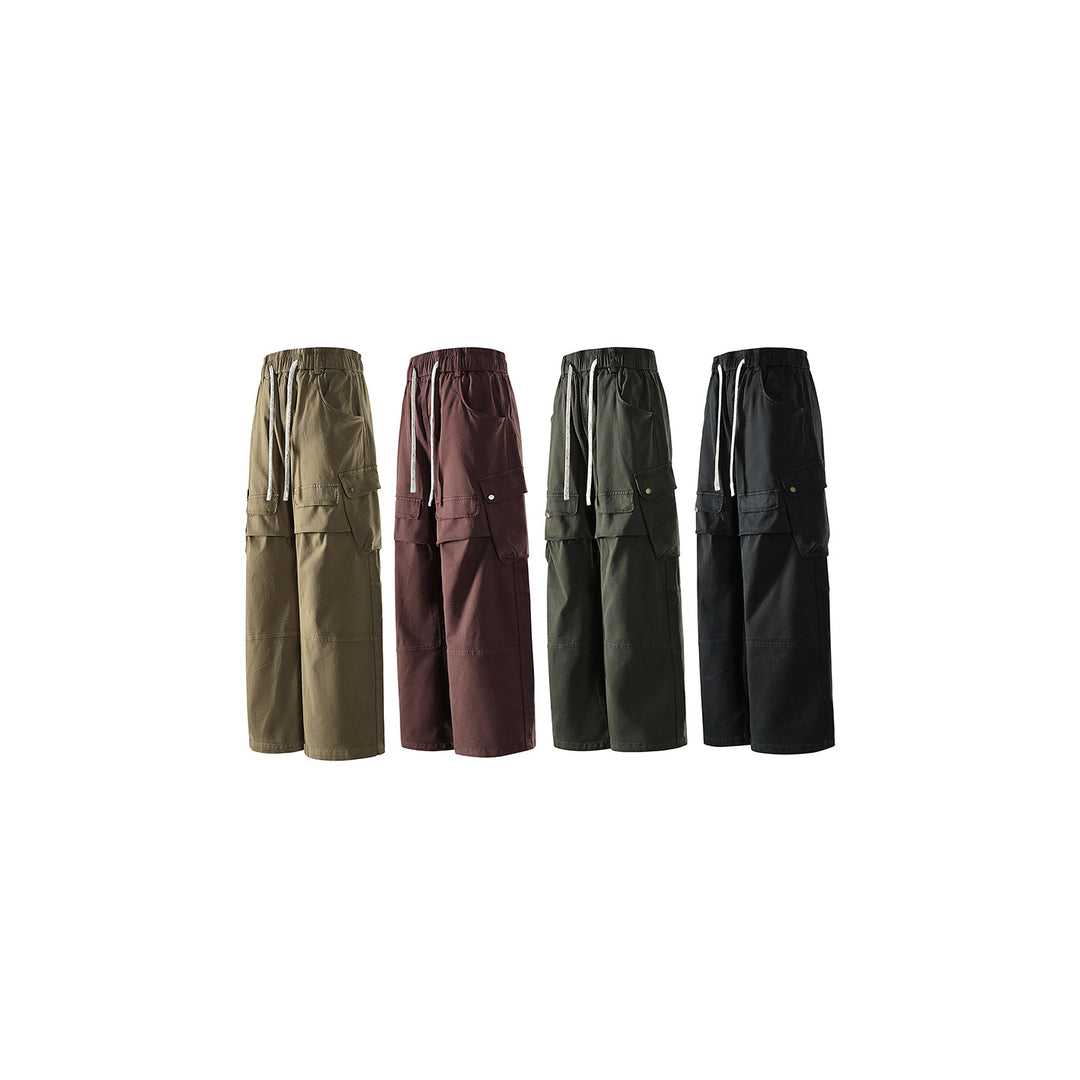 Herren weite Cargo-Hose mit elastischem Bund, Kordelzug und großzügigen Klapp-Utility-Taschen Drune