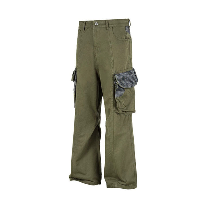 Damen Cargo-Hose mit weitem Bein, Utility-Taschen und Karomuster-Details Drune