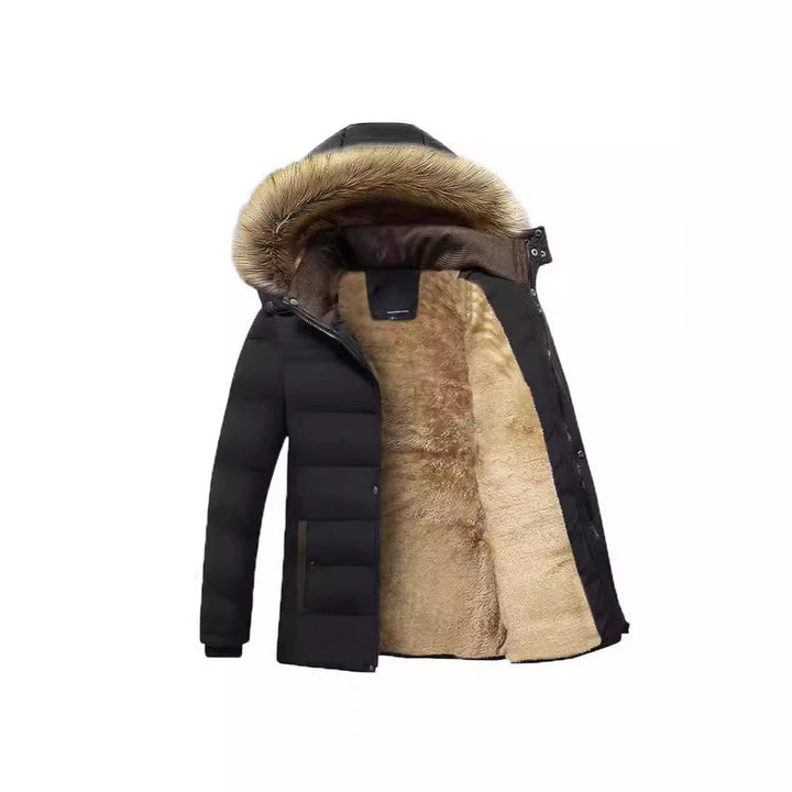 Herren Winterparka mit wärmendem Teddyfutter, abnehmbarer Kapuze und hoher Stehkragen Drune