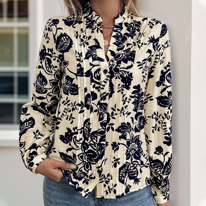 Damen Elegante Bluse mit floralem Mustermix und Stehkragen Drune