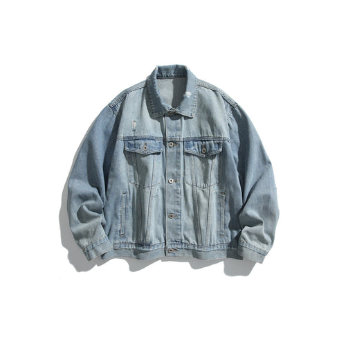 Unisex Oversized Jeansblouson mit Used‑Look, kastigem Schnitt und Brustklappen Drune