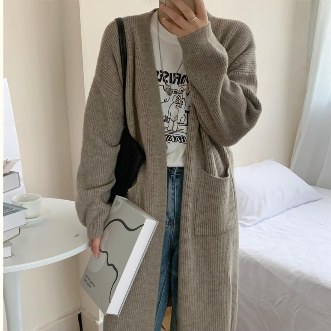 Damen Strickmantel mit offenen Fronten und großzügigen Taschen Drune