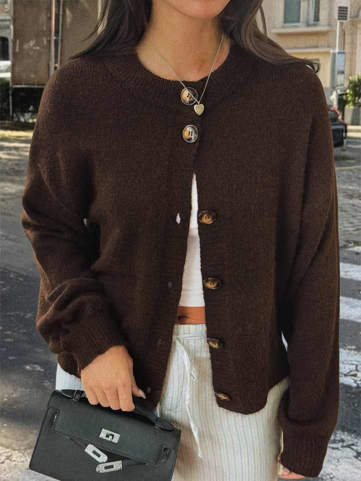 Damen kuschelige Strickjacke mit Oversize-Schnitt und Hornoptik-Knöpfen Drune