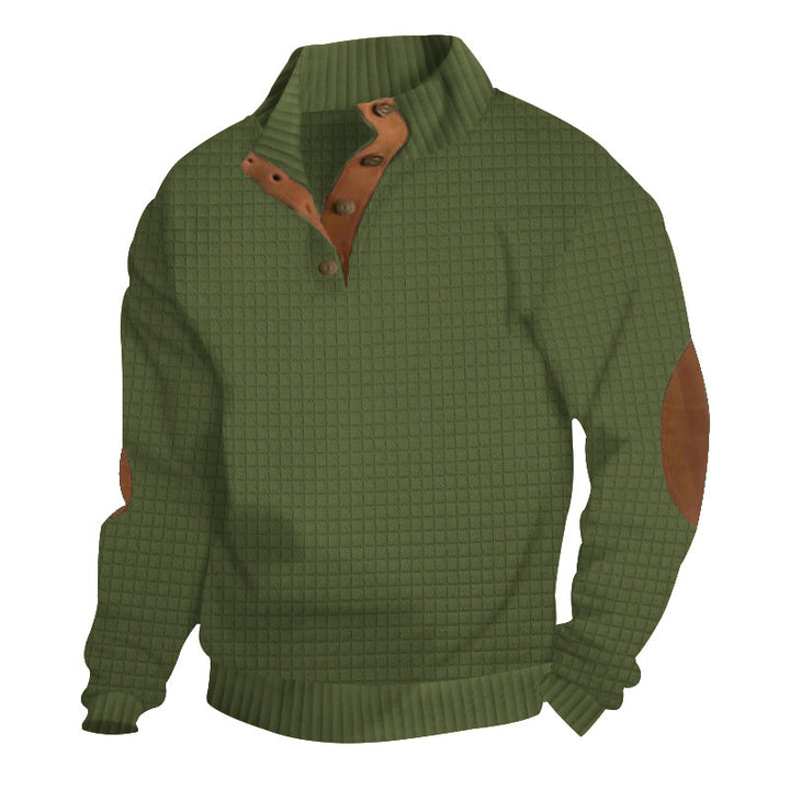 Herren Strukturiertes Waffelstrick-Henleypullover mit Lederbesatz & Ellbogenpatches Drune