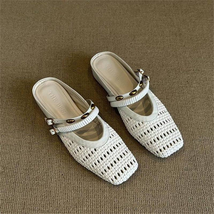 Damen Geflochtene Mule-Slipper mit quadratischer Zehenpartie und doppelt verstellbarem Riemen Drune