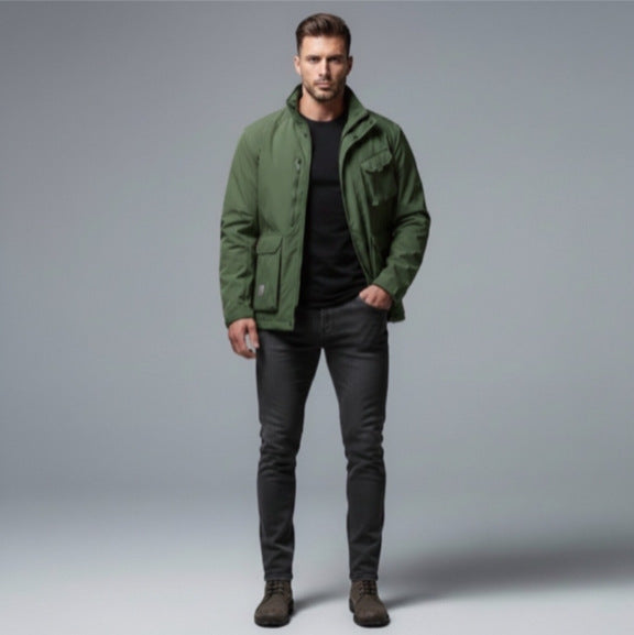 Herren Leichte Utility-Fieldjacke mit Stehkragen, Mehrfach-Taschen und atmungsaktivem Meshfutter Drune
