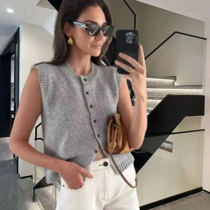 Damen Strickweste mit Knopfleiste und modernem Schnitt Drune