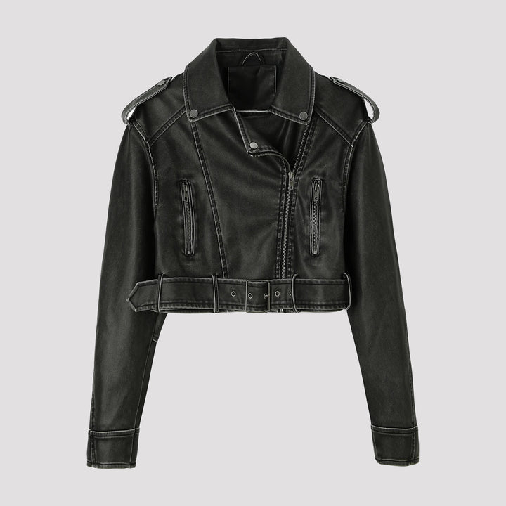 Damen Modische Cropped Bikerjacke Drune