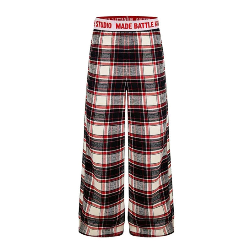 Damen Weite Lounge-Hose mit Karomuster und elastischem Logobund Drune