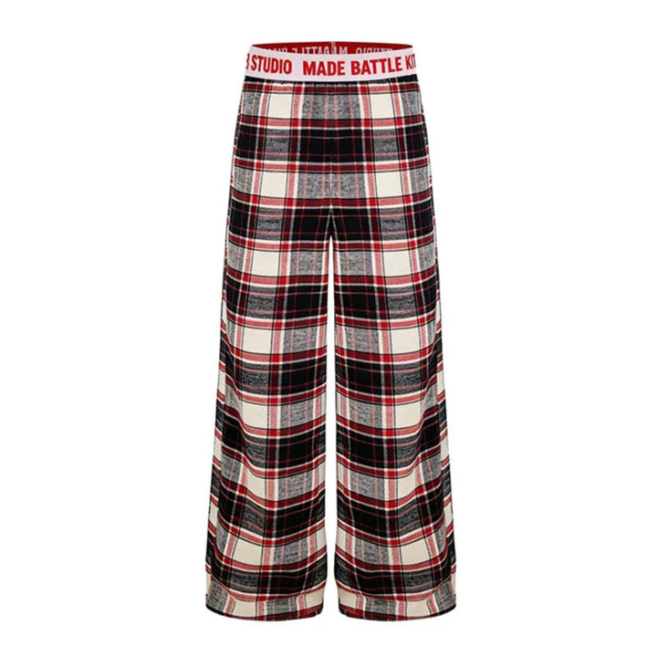 Damen Weite Lounge-Hose mit Karomuster und elastischem Logobund Drune