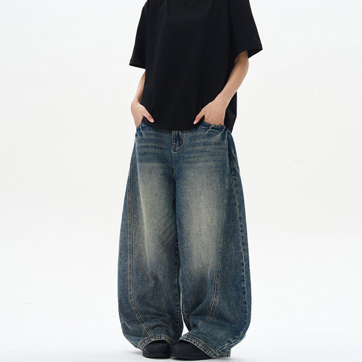 Unisex Extremweite Denimhose im skulptierten Baggy‑Schnitt mit tiefem Schritt Drune