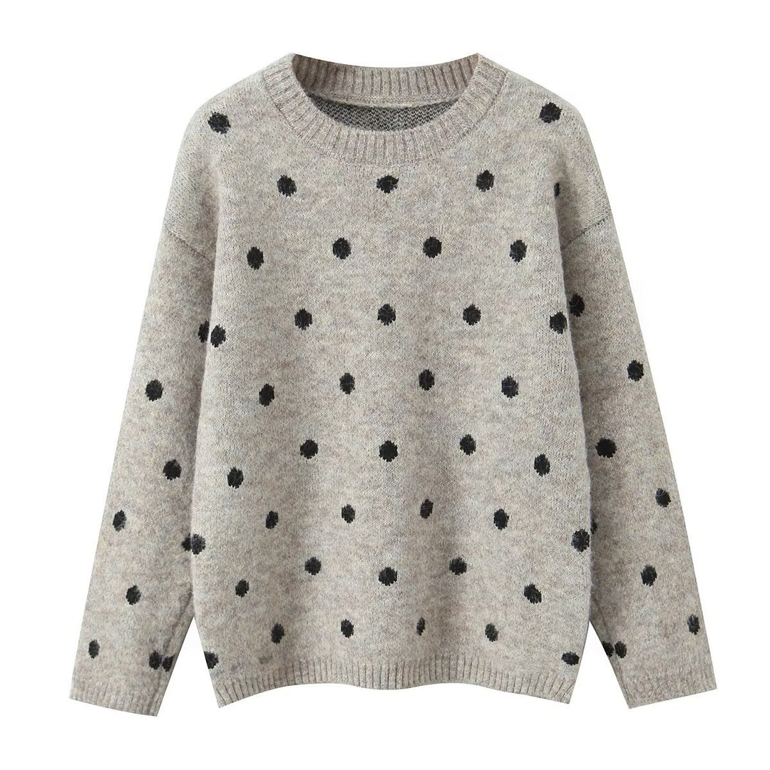 Damen Oversize Punkte‑Strickpullover mit Rundhalsausschnitt Drune