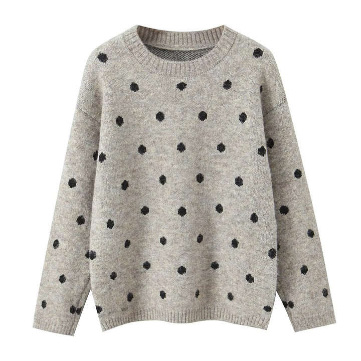 Damen Oversize Punkte‑Strickpullover mit Rundhalsausschnitt Drune