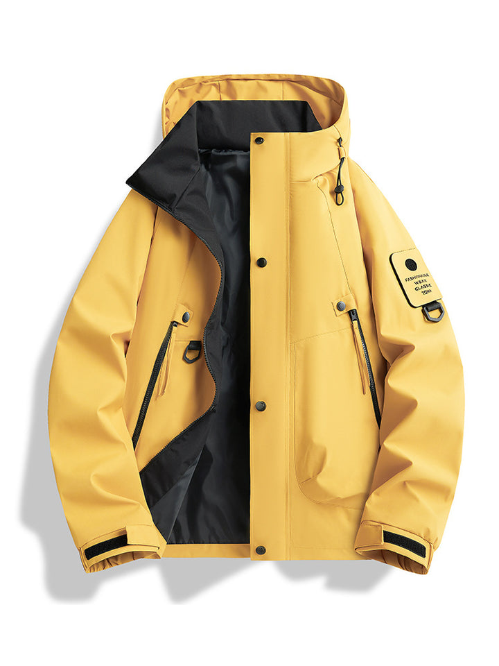 Herren wasserdichte Urban-Hardshelljacke mit verschweißten Nähten, verstellbarer Kapuze und Utility-Ärmeltasche Drune