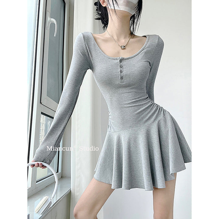 Damen Langarm Kleid mit fließendem Rock Drune