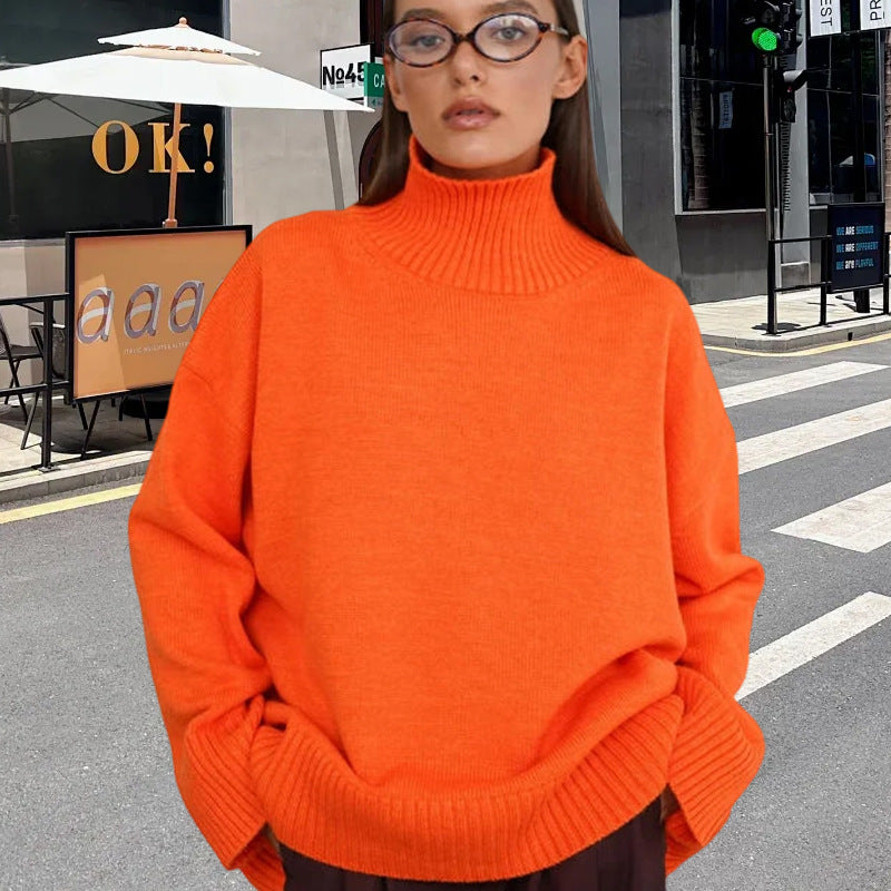 Damen Strickpullover mit hohem Kragen und weitem Schnitt Drune