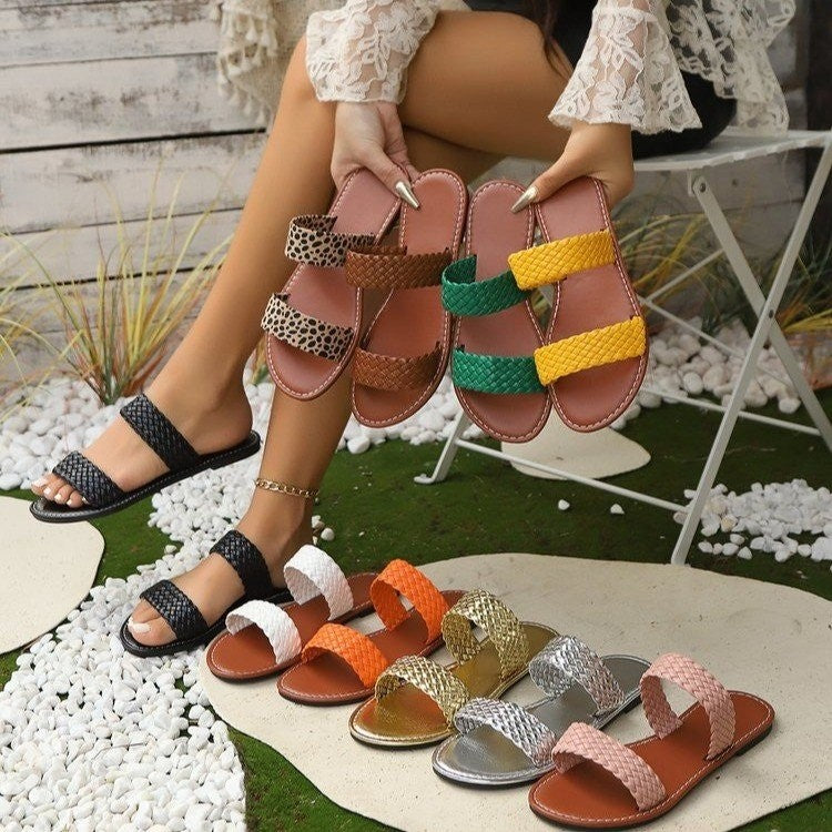 Damen Geflochtene Riemchen-Sandalen mit Komfortablem Fußbett und Rutschfester Sohle Drune