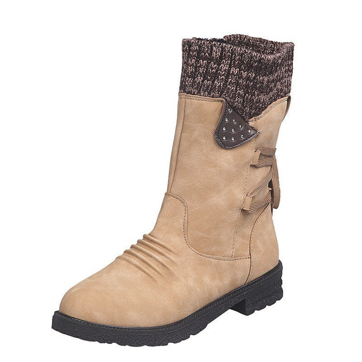 Damen Mid-Cut Stiefel mit Strickmanschette, Zierkordel und Veloursoptik Drune