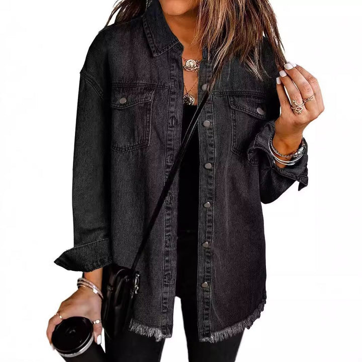 Damen Jeanshemd mit fransigem Saum und praktischen Taschen Drune