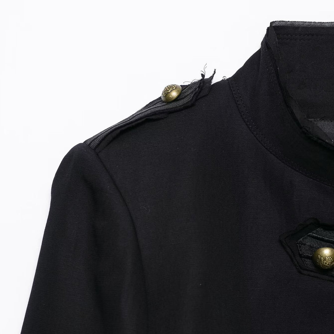 Damen Kurz geschnittene Militärjacke im Husarenstil mit Stehkragen und Zierknopfleiste Drune