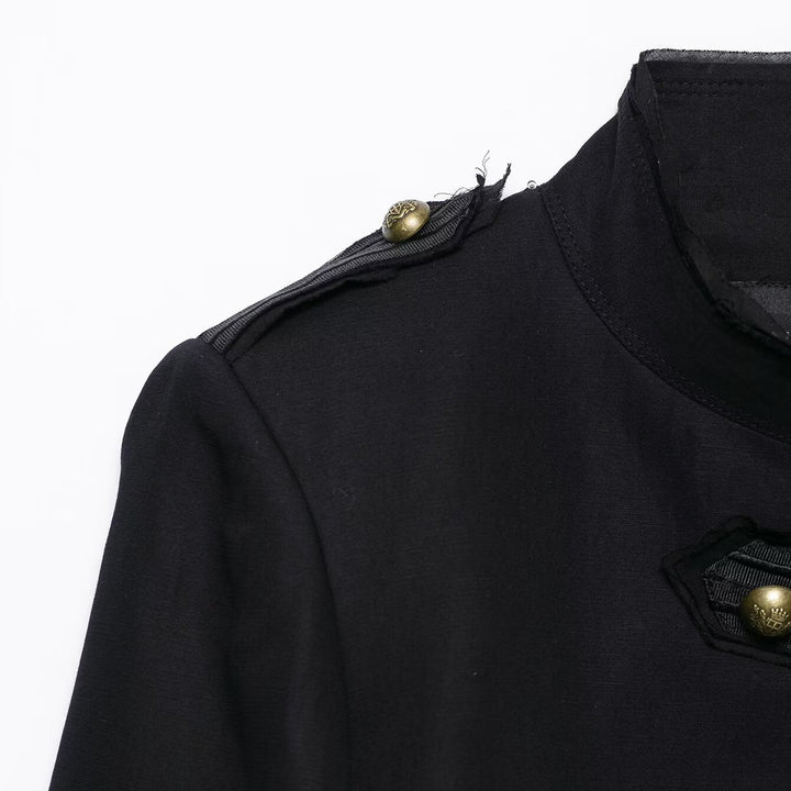 Damen Kurz geschnittene Militärjacke im Husarenstil mit Stehkragen und Zierknopfleiste Drune