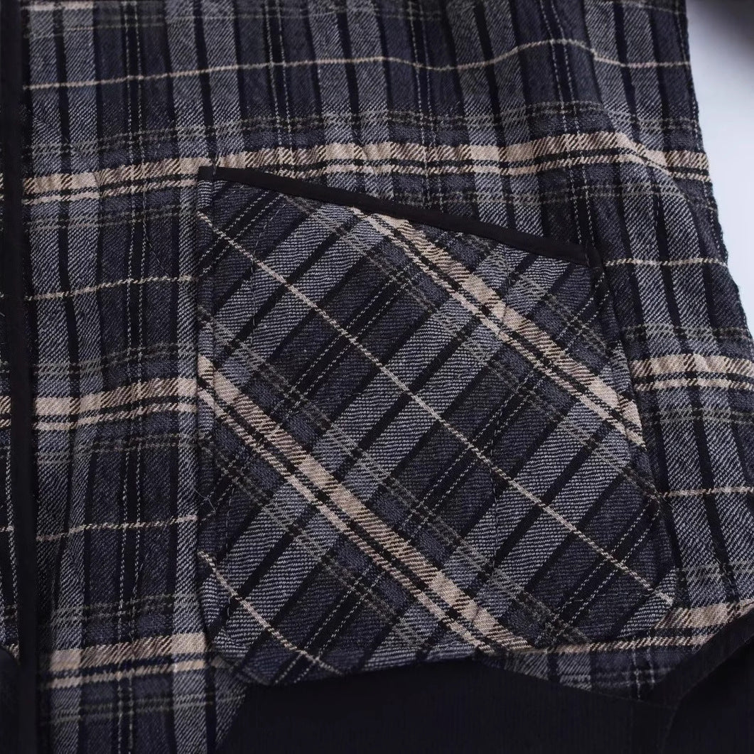 Damen nan gesteppte Karojacke mit rundem Halsausschnitt, leichter Wattierung und übergroßen aufgesetzten Taschen Drune