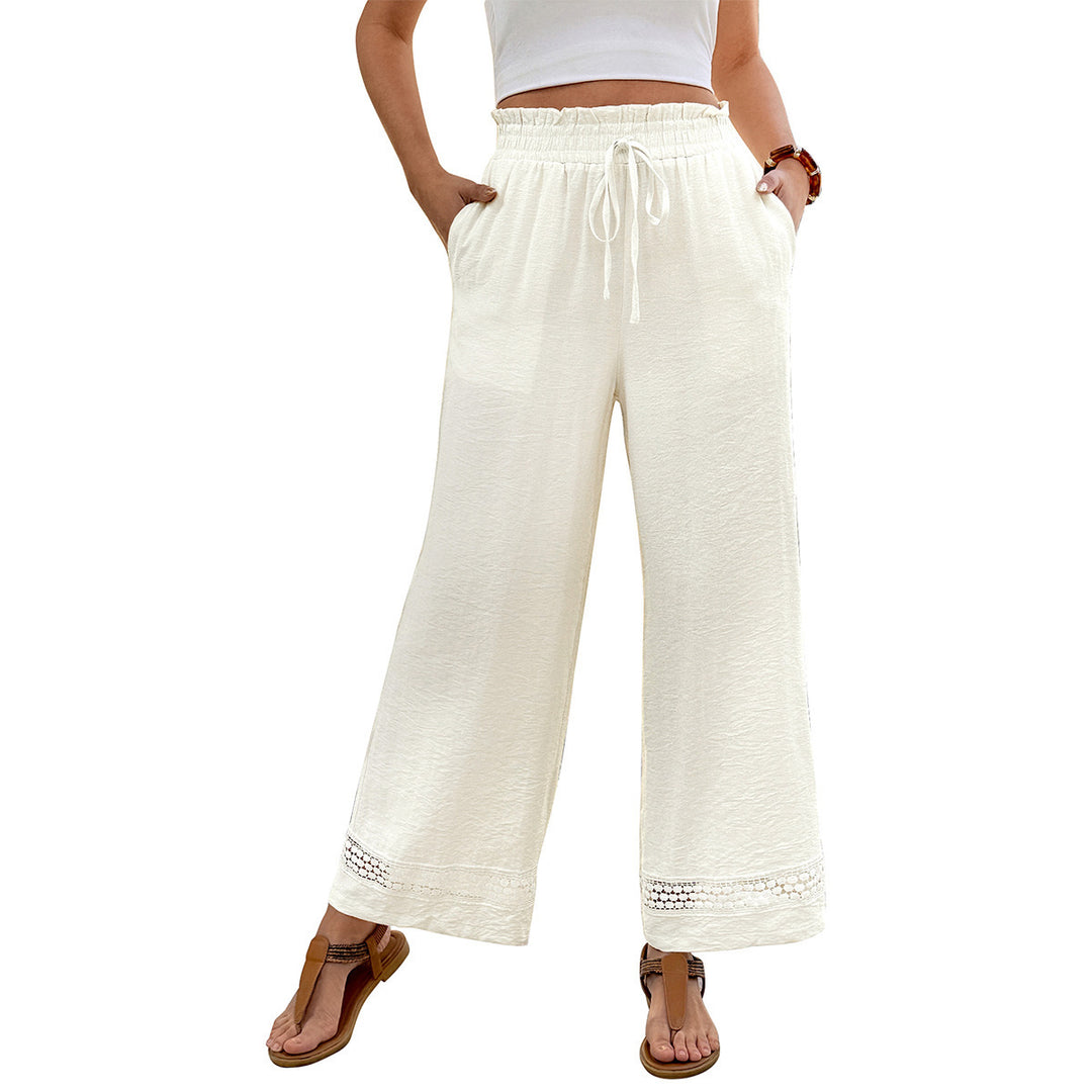 Damen Luftige Palazzo-Hose mit Taillenkordel und Spitze Drune