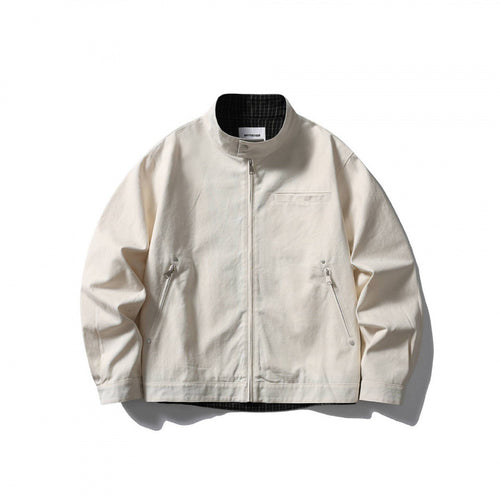 Herren leichte Baumwoll-Canvas Jacke mit Stehkragen und kariertem Innenfutter Drune