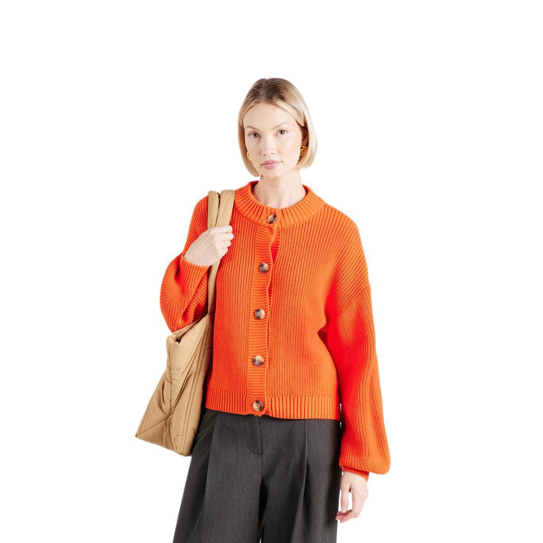 Damen Grobstrick Cropped Cardigan mit überschnittener Schulter & breiten Rippbündchen Drune
