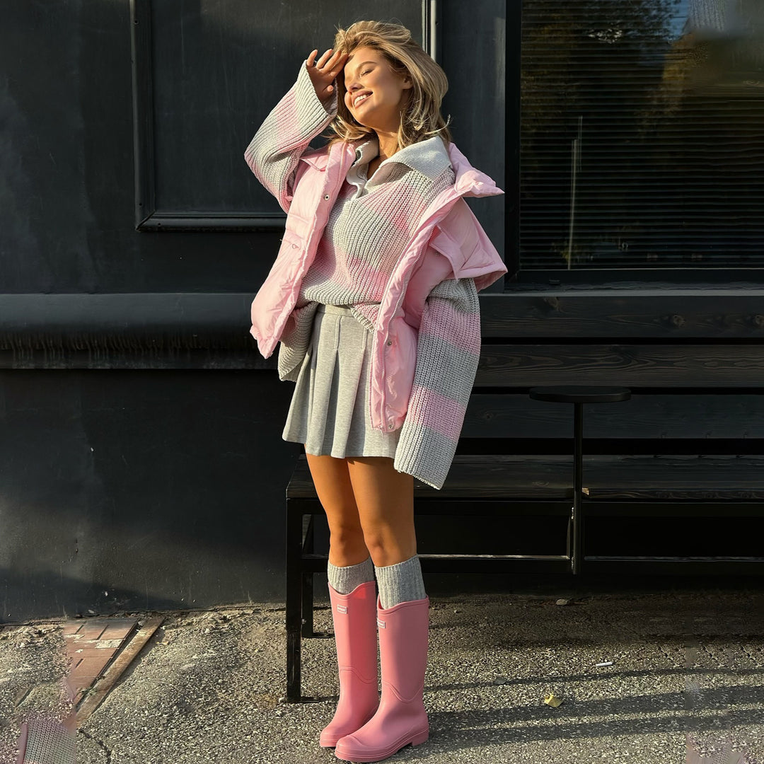 Damen Stylish gestreiftes Strickoberteil mit Puffärmeln Drune