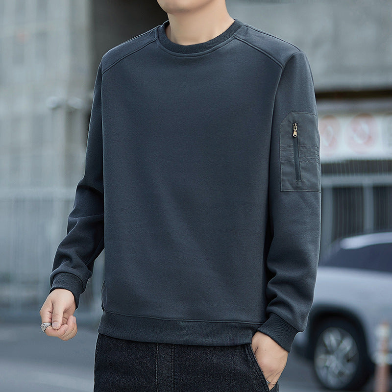 Herren Minimalistisches Sweatshirt mit Raglanärmeln und Reißverschluss-Ärmeltasche Drune