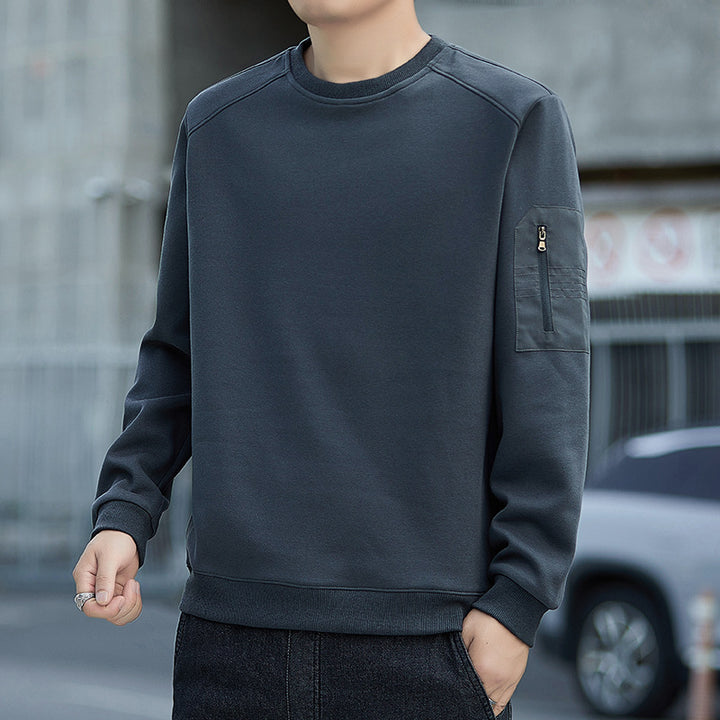 Herren Minimalistisches Sweatshirt mit Raglanärmeln und Reißverschluss-Ärmeltasche Drune