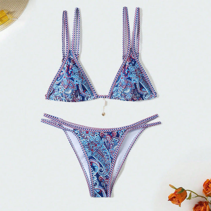 Damen Triangel-Bikini mit raffinierten Schnürdetails und lebhaftem Muster Drune