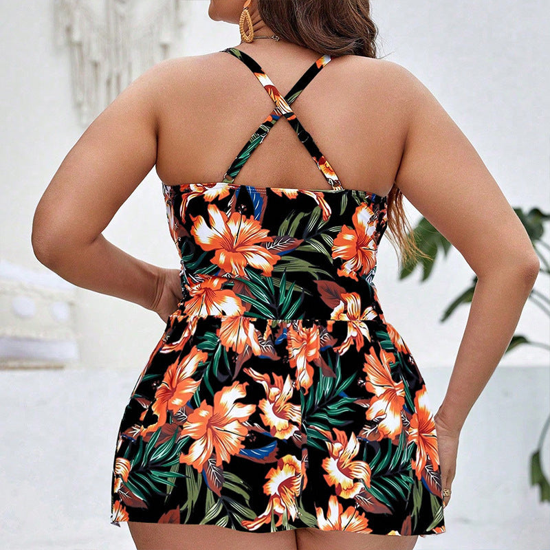 Damen Badekleid mit floralem Design und Raffung Drune
