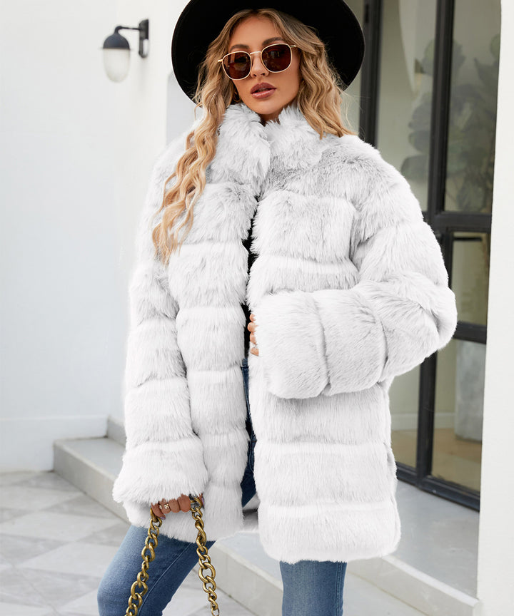Damen Luxuriöse Kunstpelzjacke mit lockeren Ärmeln und voluminösem Schnitt Drune