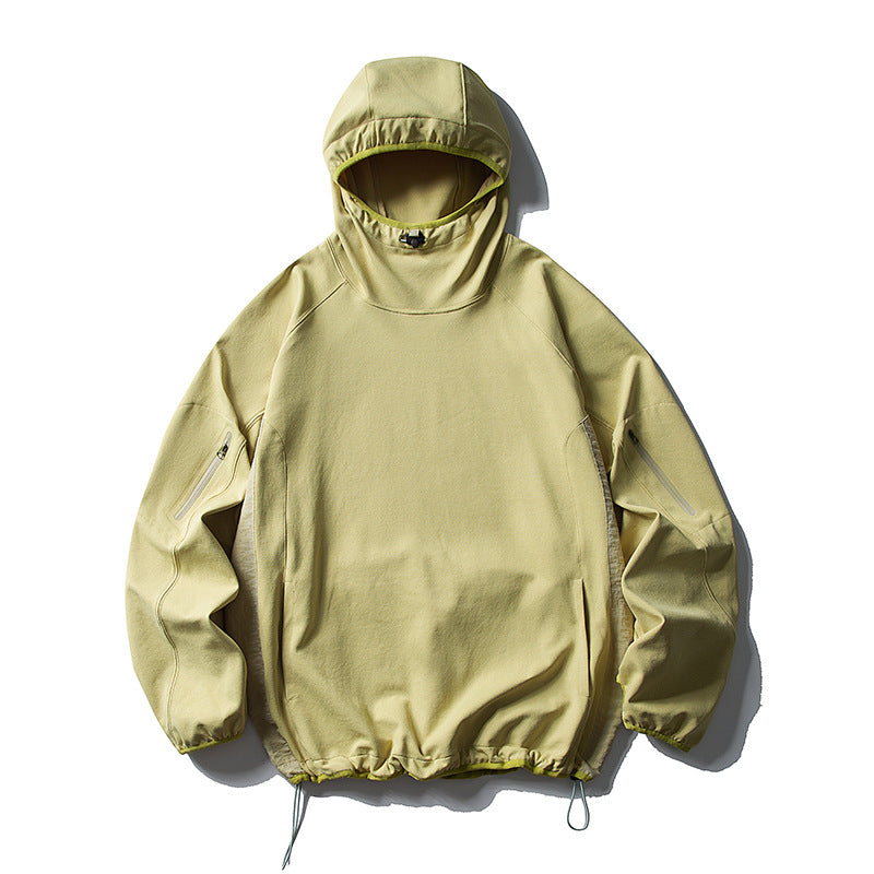 Unisex Leichter technischer Kapuzen-Anorak mit Raglanärmeln, Ärmeltaschen und Kordelzug Drune