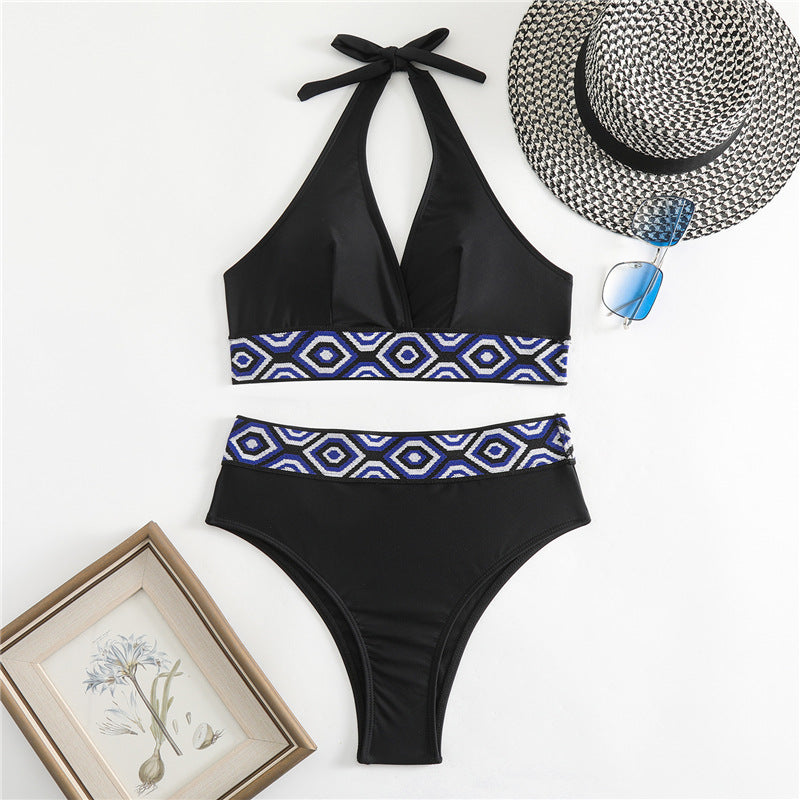 Damen Bikini-Set mit geometrischem Design und tiefem V-Ausschnitt Drune