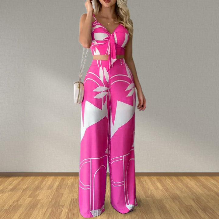 Damen Elegantes Set mit Kombination aus Crop-Top und weitem Hosen Drune