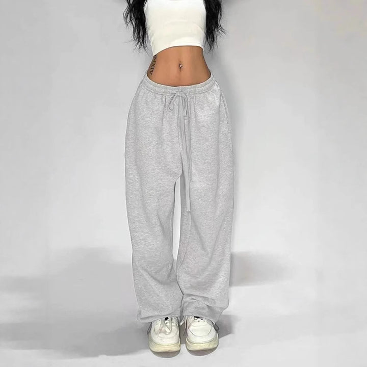 Damen nan weit geschnittene Loungehose mit hohem Bund extra weitem Bein und Tunnelzug Drune