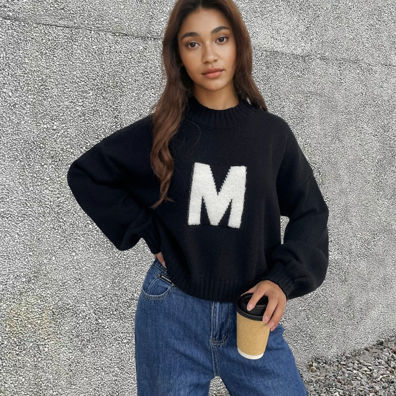 Damen Sweater mit auffälligem Buchstabendesign und lockerer Passform Drune