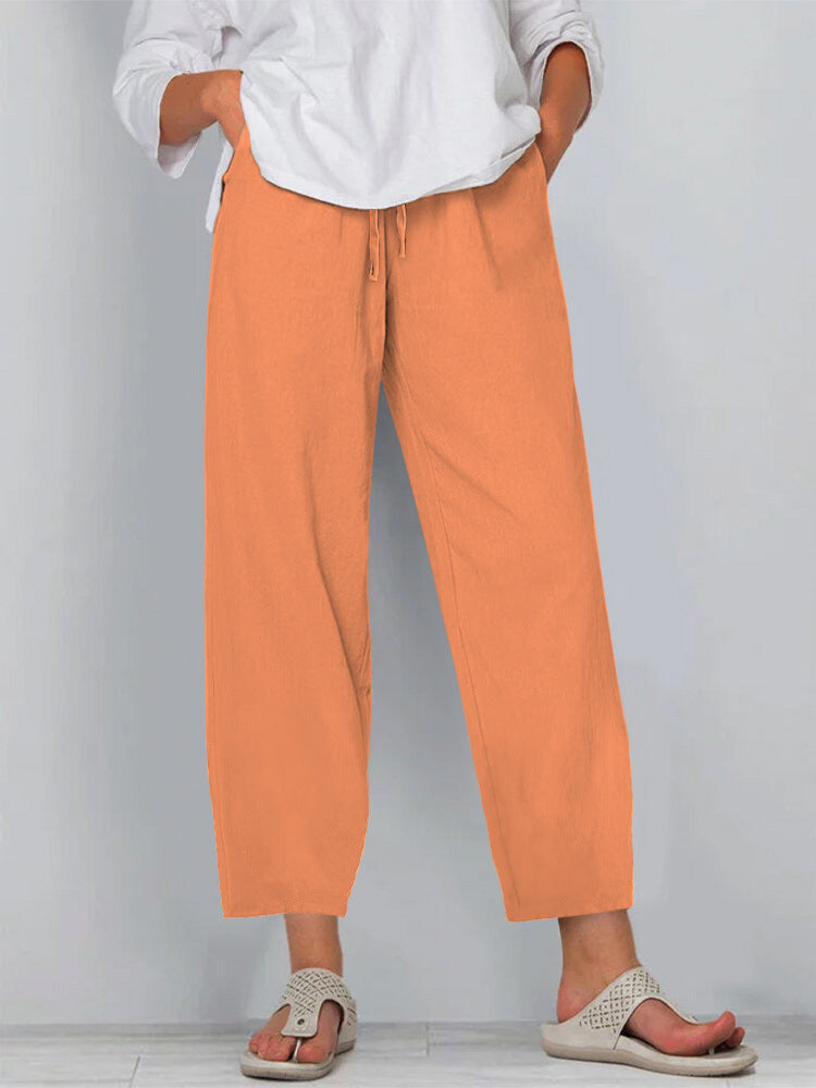 Damen Relaxed Culotte-Hosen mit Kordelzug, Seitentaschen und Knöchellänge Drune