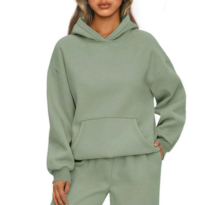 Damen nan extraweites Boxy-Kapuzenpullover mit tiefer Schulterpassform, Känguru-Eingrifftasche und angerauter Innenseite Drune