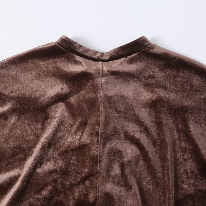 Damen Langer Samt-Mantel im Kimono‑Stil mit Mandarin‑Kragen und Knotenverschlüssen Drune