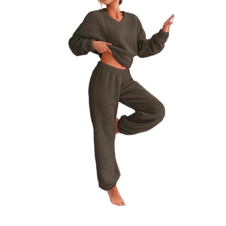 Damen Kuscheliges Freizeit-Loungewear-Set mit V-Ausschnitt Drune