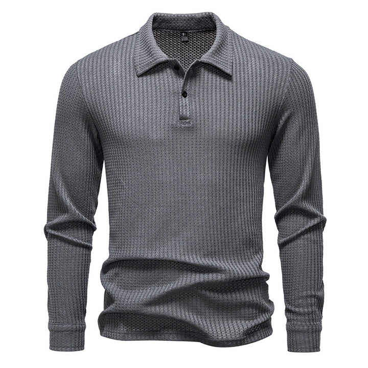 Herren Waffelstrick-Poloshirt mit Halbknopfleiste und Hemdkragen Drune
