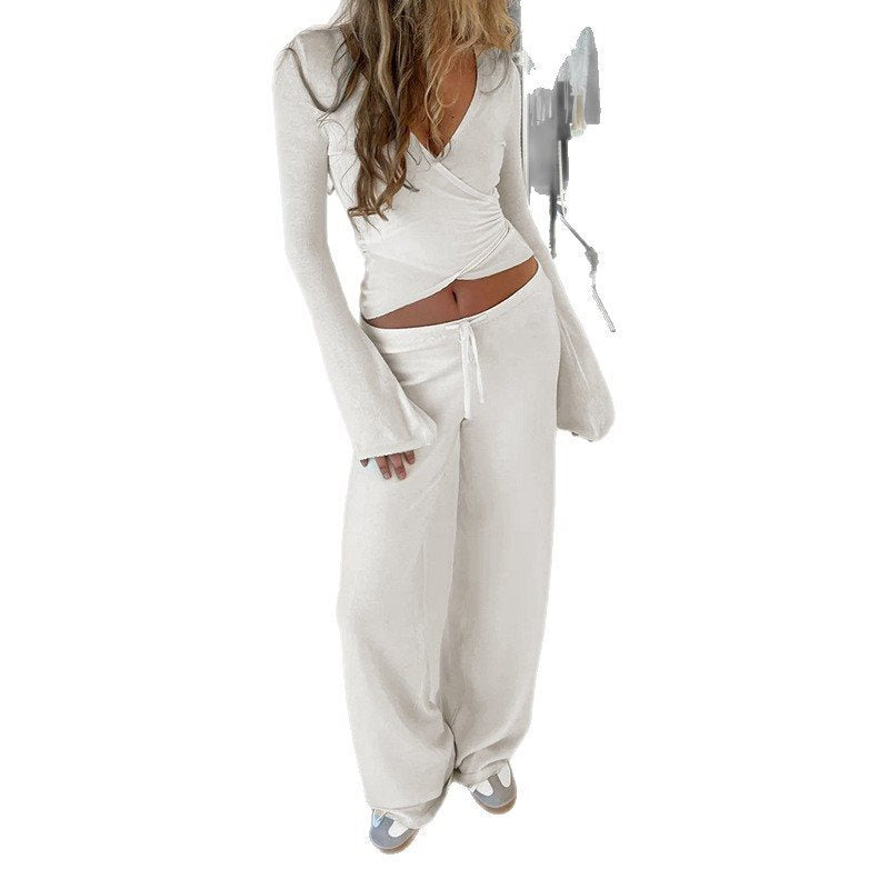 Damen Weite High-Waist Lounge-Hose aus Feinstrick mit Kordelzug Drune