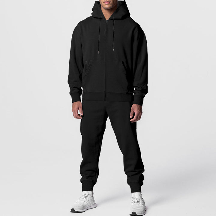 Herren nan urbanes Reißverschluss‑Hoodie mit Kängurutasche und konisch zulaufender Jogginghose Set Drune