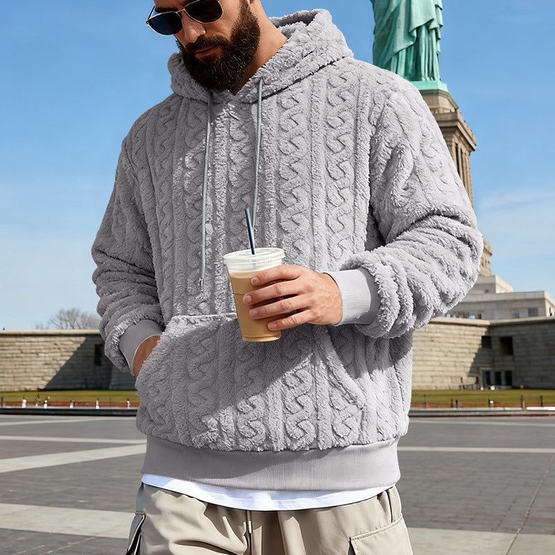 Herren Gefütterter Sherpa‑Hoodie mit Zopfmuster und Kapuze Drune