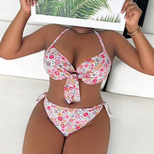 Damen Triangel-Bikini mit floralem Design und verspieltem Bindeband Drune