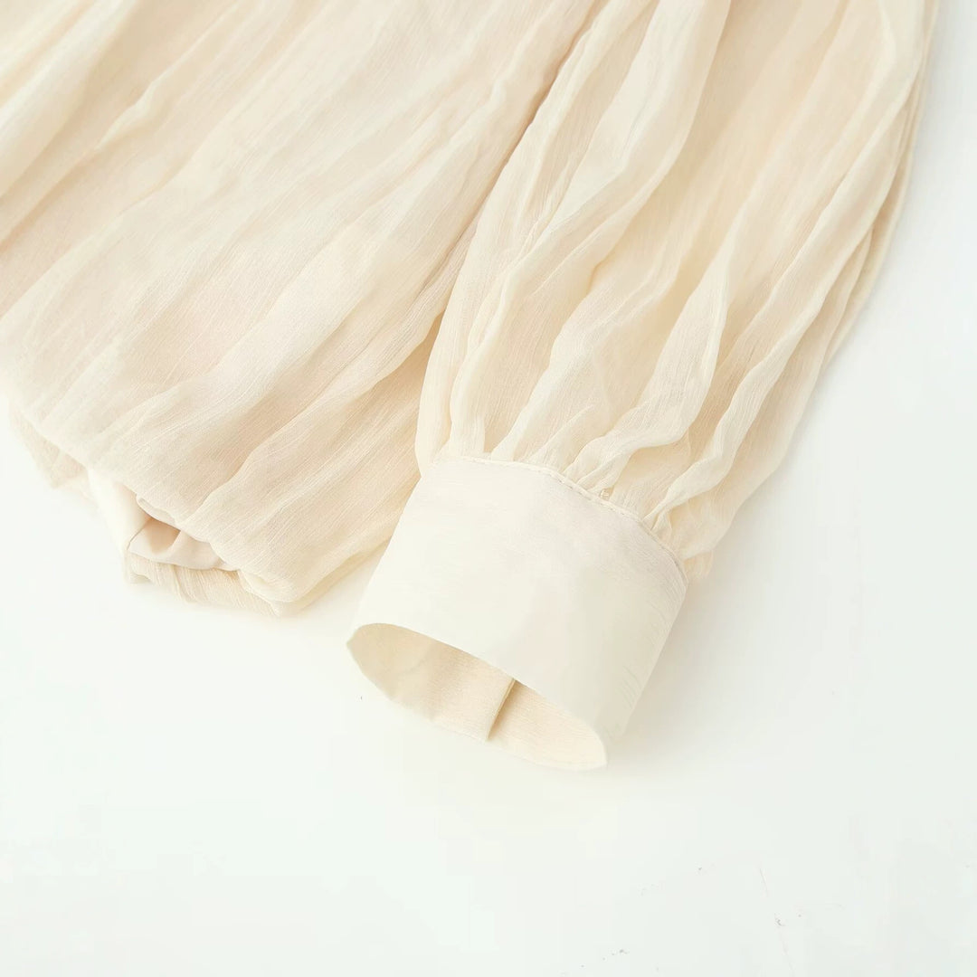 Damen Fließende Chiffon‑Plissee‑Bluse mit Schluppe und Manschetten Drune